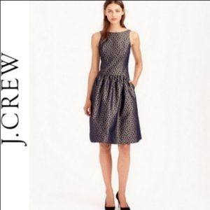 J crew jacquard blue and gold dress
